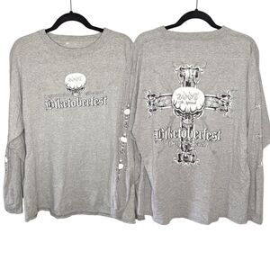 Y2K 2007 Daytona Beach Biketoberfest skull cross grunge long sleeve shirt Large